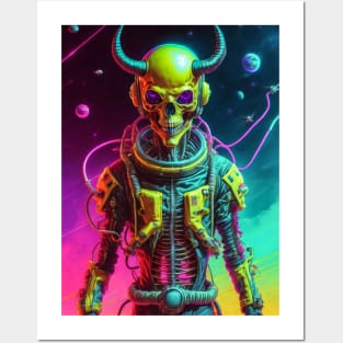 King Skull in retrowave galaxy design Posters and Art
